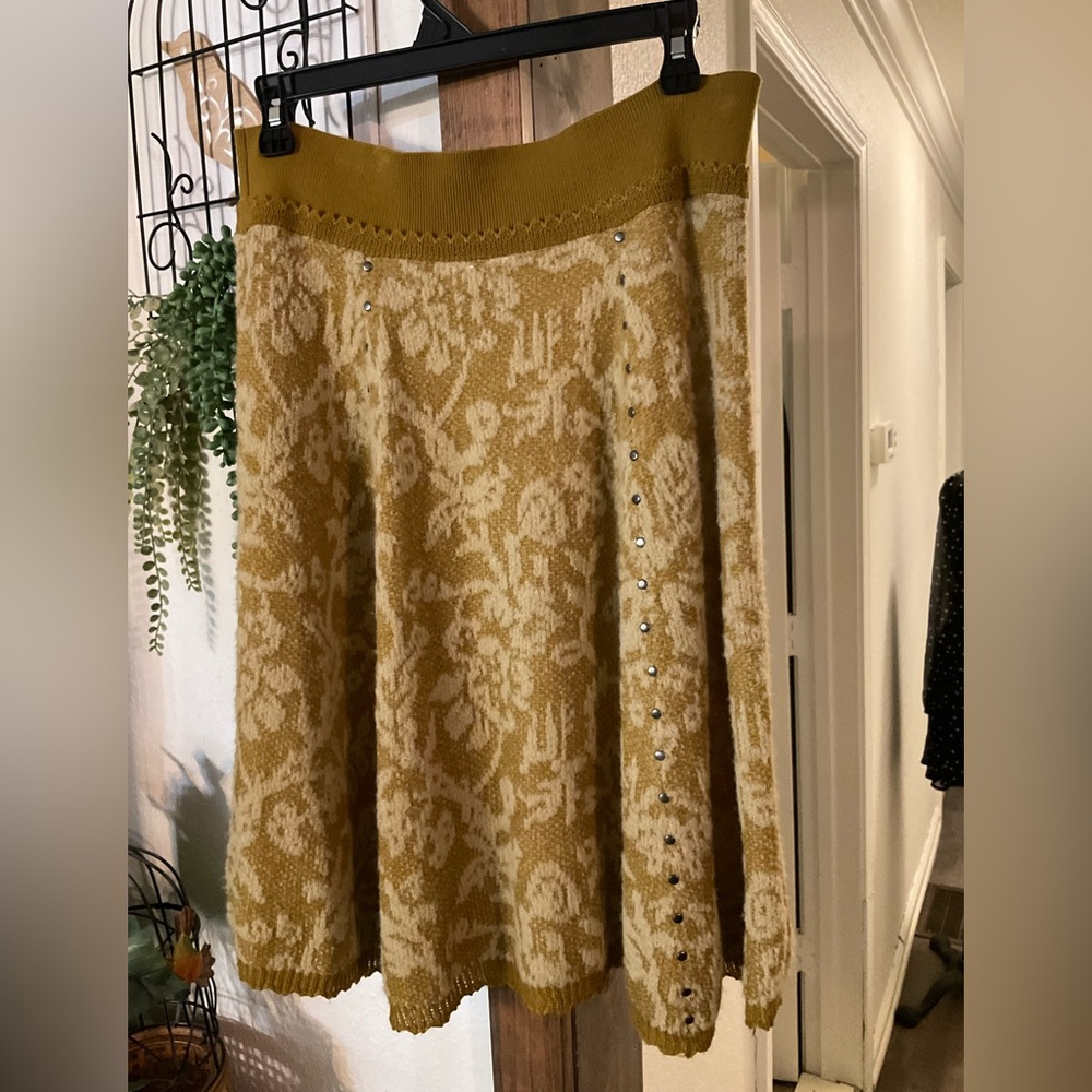 MOTH Boho Sweater Skirt Wool Hellebore Flare Scalloped Knit
